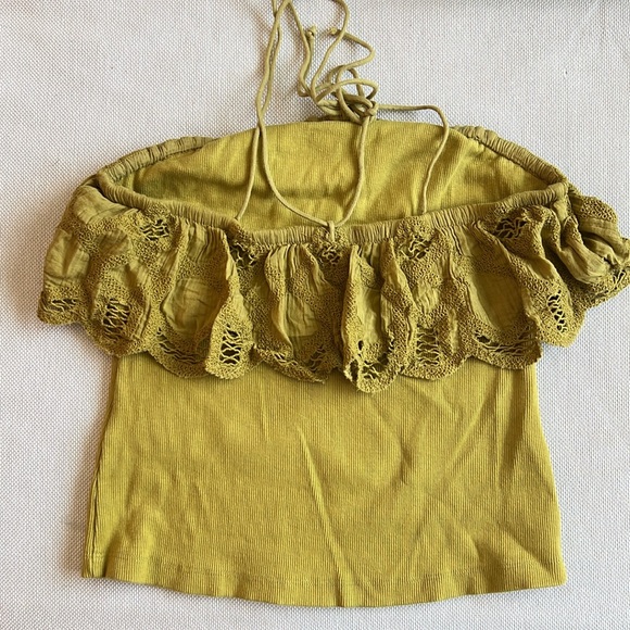 ANTHROPOLOGIE Ruffled Halter Lace Green Tank Top/ Boho Summer Spring Cottagecore - Picture 4 of 4